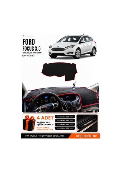 Ford Focus 3.5 Station Wagon 2014-2018 Uyumlu Torpido Örtüsü - Siyah Kırmızı