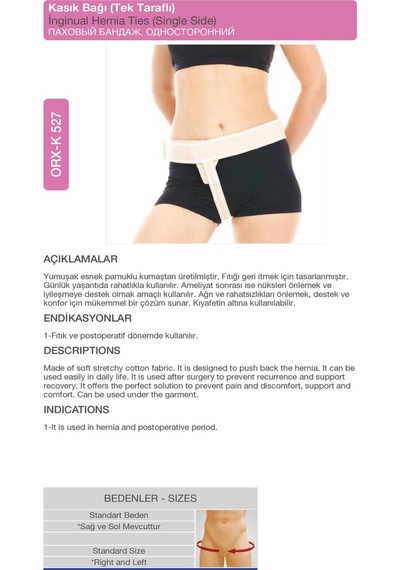 Kasık Bağı Tek Taraflı Kasık Fıtığı Bandaj Sağ Orx -k527 Standart