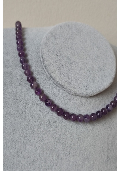 Badeaccessories 6 Mm Ametist Doğal Taş Kolye Altın