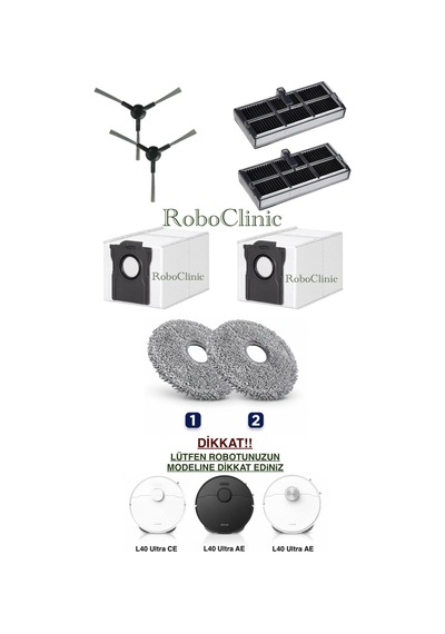 Dreame L40 Ultra Ce Ve Ae Robot Süpürge Uyumlu Yedek Yan Fırça, Toz Torbası, Filtre, Mop Paspas 8 Parça