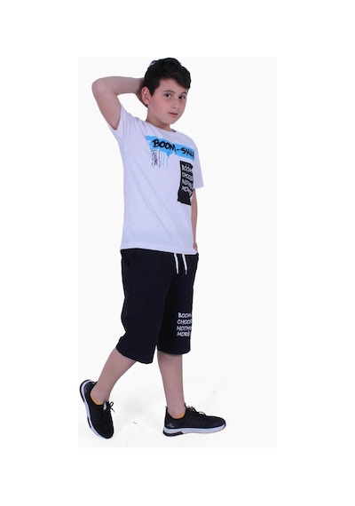 Fyk Kids Yazı Baskılı Erkek Çocuk Alt Üst Kapri Takım Beyaz