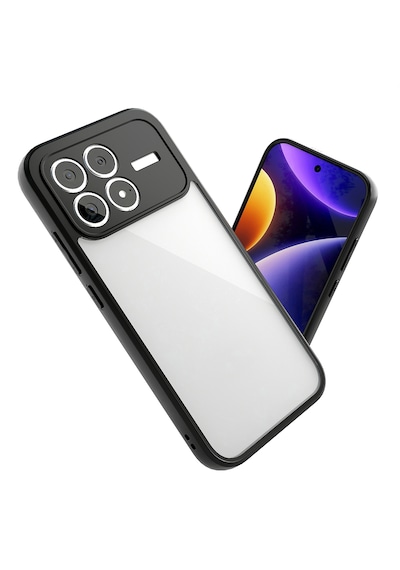 Xiaomi Poco F8 Pro Kılıf Kenarları Silikon Kamera Korumalı Şeffaf Arka Yüzey Pürüzsüz New Roll Kapak Siyah Siyah Siyah