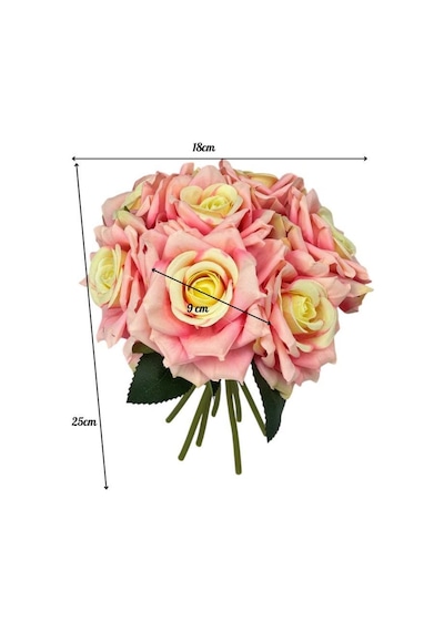 Yapay Çiçek Pembe Koyu Gül 10lu Demet Gelin Çiçeği Buketi Masa Üstü Vazo Çiçeği 25cm