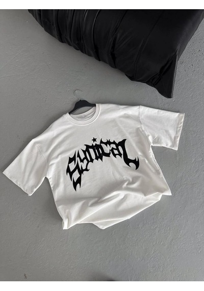 Kadın Baskıkı Bisiklet Yaka T-shirt - Beyaz