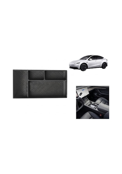 Tesla Model Y Juniper 2025+ Uyumlu Orta Konsol Düzenleyici Saklama Kutusu Pedi Siyah