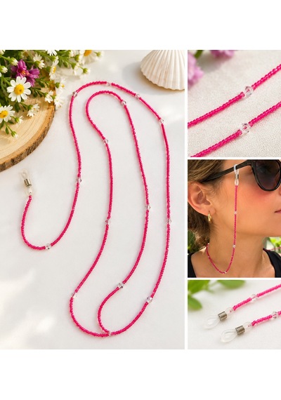 Pembe Renk Boncuklu Gözlük İpi