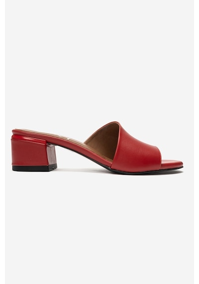 Luvi Shoes Delavıe Kırmızı Cilt Hakiki Deri Kadın Kalın Topuklu Terlik