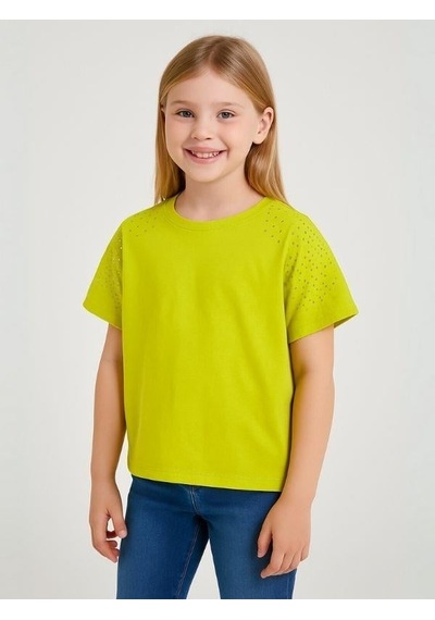 Çikoby Kız Çocuk Taş İşlemeli Pamuklu T-shirt-15981 Sarı
