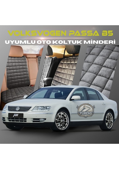 Volksvogen Passat B5 Antrasit Tay Tüyü Cepli & Terletmez Sırtlı Oto Koltuk Minder Seti - Koruma Kılıfı  Ön & Arka Set