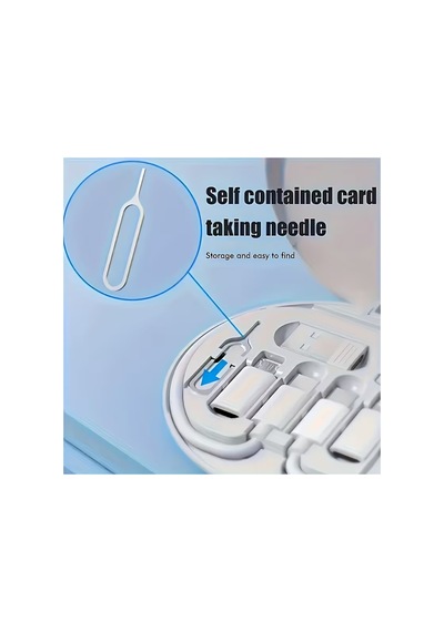 4 Adet Çok Fonksiyonlu Seyahat Şarj Kiti Standlı Adaptörlü Kablo Düzenleyici Kutu, Type-c Lightning Usb-a Micro-usb, Travel Charging Kit Lacivert