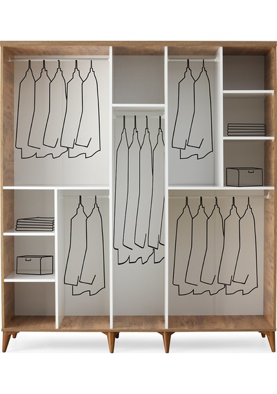 GuneyStore Sport 5 Kapaklı Komple MDF Atlantik Çam-Beyaz Gardırop
