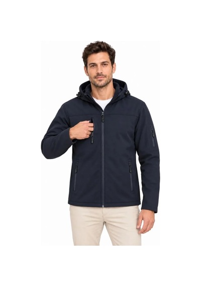 Suma Erkek Su Geçirmez Softshell İçi Polar Astarlı Çıkarılabilir Kapüşonlu 4 Cepli Mont Ceket - Lacivert