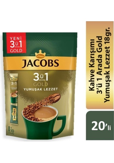 Jacobs 3'ü 1 Arada Gold Yumuşak İçim Karışım Kahve 120'li 10 x 2 Paket