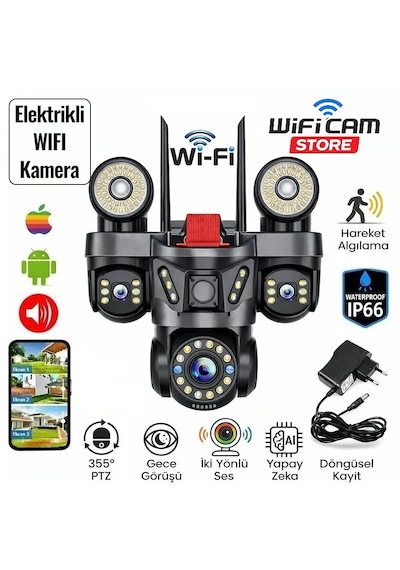 İcsee App 3 Kameralı Ve Projektörlü Wifi Ptz Kamera 3+3+3 Mp