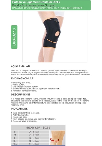 Neopren Patella Ve Ligament Destekli Dizlik Menisküs Ve Diz Bağları İçin Orx -dz13
