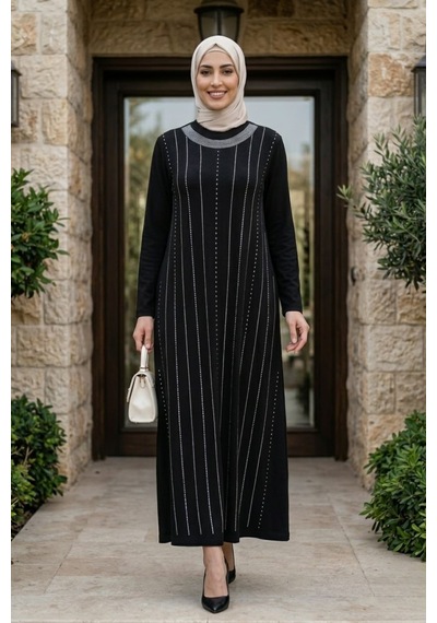 Hb Harma Time Butik Kadın Kristal Kumaş Taş Detaylı Uzun Siyah Tesettür Elbise Hb Harma Time Butik Kadın Kristal Kumaş Taş Detaylı Uzun Siyah Tesettür Elbise