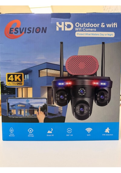 Esvision Es-705 4k 4 Lensli Akıllı Güvenlik Kamerası Hieasy Wifi Gece Görüş Sesli Kişi Takibi