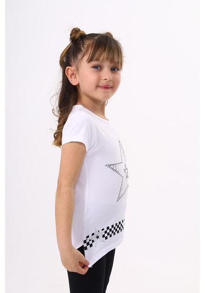 Toontoy Kids Toontoy Kız Çocuk T-shirt Yıldız Baskı Beyaz