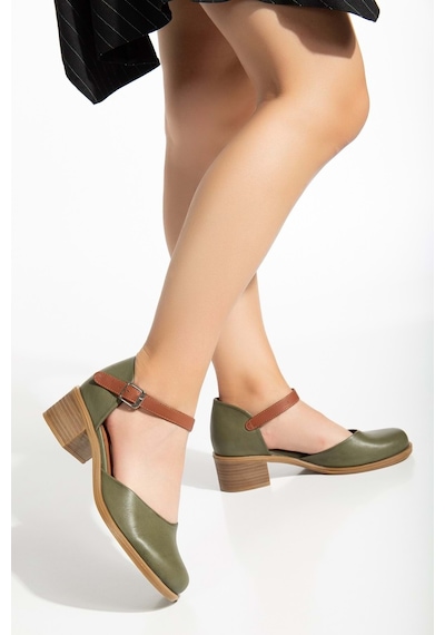 Analin Shoes Kadın Hakiki Deri Burnu Kapalı Bilekten Bağlı Sandalet Yeşil