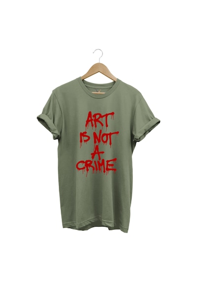 Sanat Suç Değildir Tasarım Baskılı Regular Fit %100 Pamuk Bisiklet Yaka Premium Haki T-shirt Haki