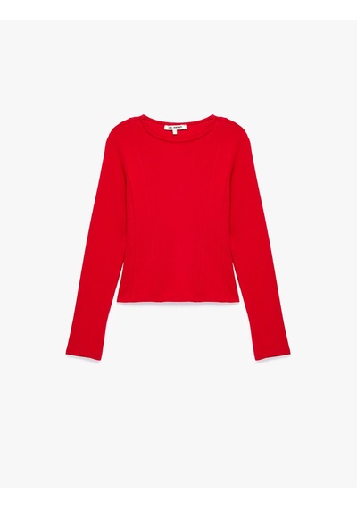 Koton Pamuklu Slim Fit Korse Detaylı Kayık Yaka Uzun Kollu Tişört Kırmızı 7wal10455ık
