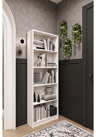 Asra Trend 5 Raflı Kitaplık K002 %100 MDF Modern Ofis Çalışma Odası Dosya Rafı Beyaz