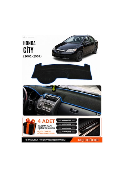 Honda Cıty 2002-2007 Uyumlu Torpido Koruma, Torpido Örtüsü, Torpido Kılıfı - Siyah-mavi - Ho002