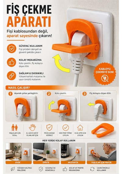 3d Baskı Fiş Çekme Aparatı Kolay Fiş Çıkarma Yardımcısı Ergonomik Priz Aparatı