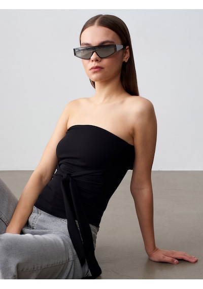 Dilvin 32841 Bağlamalı Bandeau Top-siyah