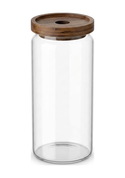 Tr Akasya Kapaklı Yuvarlak Borosilikat Cam Kavanoz 1000 Ml, 9 20 Cm, Orta Delikli Ahşap Kapak, Şeffaf Makarna Bakl Diğer