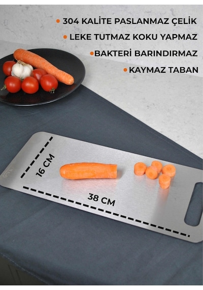1 Adet Paslanmaz Çelik Kesim Panosu Kesme Tahtası 18/10 Kalite Turkuaz