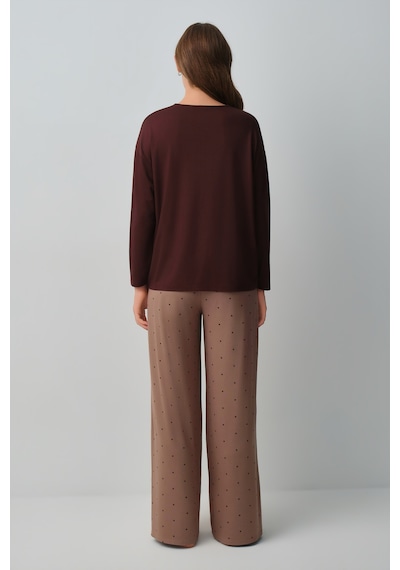 Suwen Meloni Pijama Takımı Wsh105101471462 Nesquik Kahve Desenli