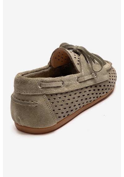 Luvishoes Stevo Yeşil Süet Hakiki Deri Delikli Bağcıklı Kadın Loafer Ayakkabı