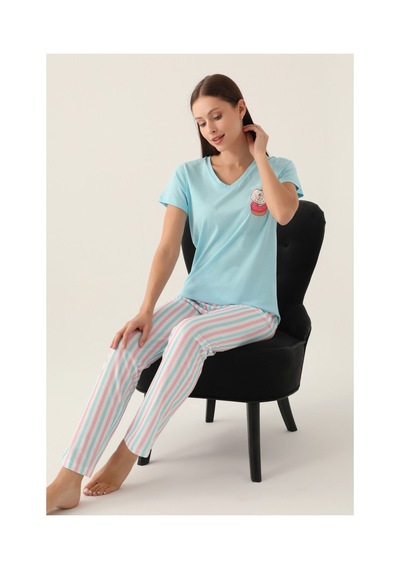 Arnetta Sweet Açık Mavi Kadın Kısa Kol Pijama Takımı