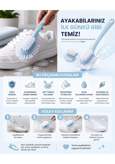Kyrotech 2 Adet Çok Fonksiyonlu Ayakkabı Temizleme Fırçası, 5 Taraflı Ergonomik El Fırçası, Ser