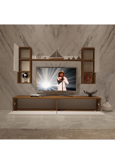 Decoraktiv Eko 5da Slm Std Tv Ünitesi Tv Sehpası - Ceviz Beyaz Ahşap - Beyaz