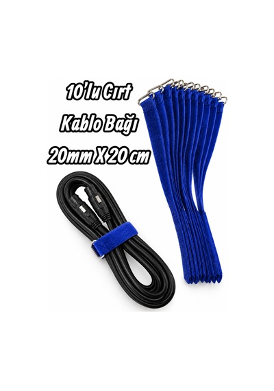 10'lu Cırt Kablo Bağı - 20mm 20 Cm Mavi