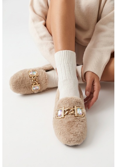 N Moda Panduf Gold Zincir Taşlı Aksesuarlı Kışlık Sıcak Tutan Yumuşak Tabanlı Kapalı Panduf Krem N Moda Panduf Gold Zincir Taşlı Aksesuarlı Kışlık Sıcak Tutan Yumuşak Tabanlı Kapalı Panduf Krem