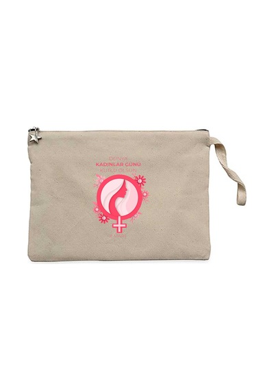 Dünya Kadınlar Günü Krem Clutch Astarlı Cüzdan / El Çantası