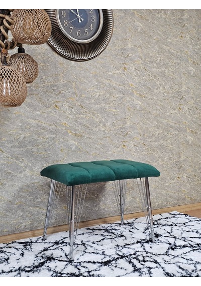 Zafir Metal Krom Tel Ayaklı 60 Cm Puf Bench - Puf - Bench - Oturak - Mutfak Oturağı - Antre Oturağı Yeşil