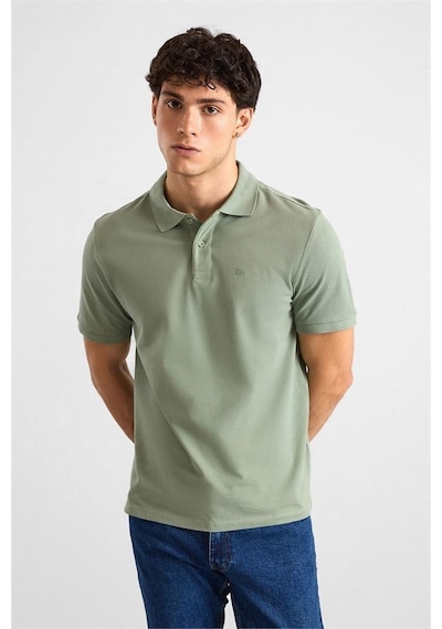 Süvari Su Yeşili Regular Düz Baskısız Pike Düğmeli Polo Yaka Tişört Ts1014000471-y01