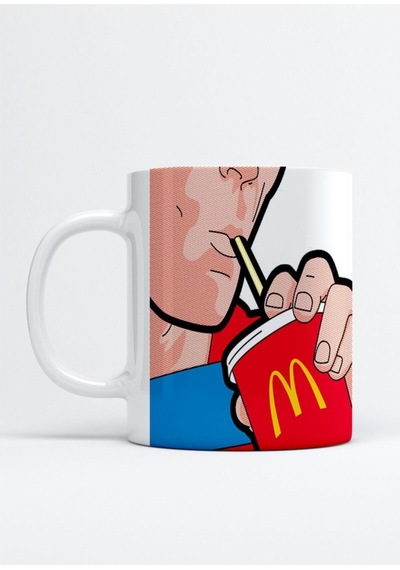 Mcdonald's Retro Baskılı Porselen Kupa Bardak Beyaz