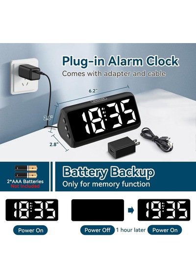 Yatak Odaları İçin Dijital Çalar Saat, Çift Alarmlı Yüksek Sesli Çalar Saat, Kalın Rakamlar, 5 Dimmer, 4 Cilt, E