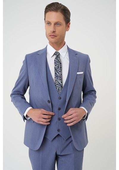 Efor Slim Fit Esnek Çift Yırtmaç Yelekli Düz Klasik Havacı Mavi Takım Elbise Tk 901 Mavi