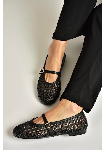 Fox Shoes Y267272709 Siyah Örgü File Görünümlü Kadın Babet Siyah