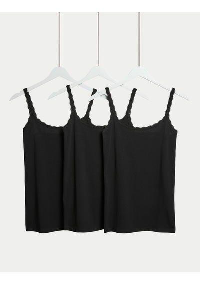 Marks & Spencer 3'lü Pamuklu Dantel Kenarlı Atlet T32004536 Siyah