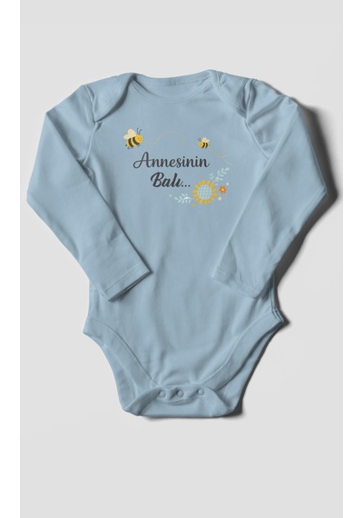 Morivokids Annesinin Balı Uzun Kollu Bebek Body %100 Pamuk Bebe Mavisi