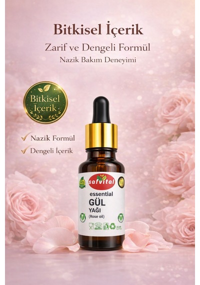 Safvital Gül Yağı 20 Ml Aromatik Bakım Yağı Cilt Saç Ve Aromaterapi İçin Kalıcı Zarif Koku