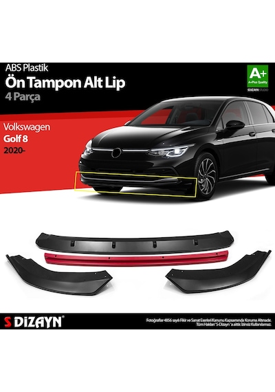 Volkswagen Golf 8 Abs Plastik Ön Tampon Alt Lip Kırmızı Ekli 4 P