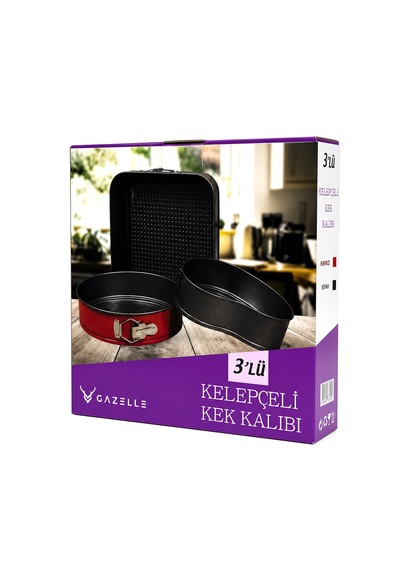 3 Parça Yuvarlak - Renkli Kelepçeli Metal Kek Kalıp 24-26-28cm 12v